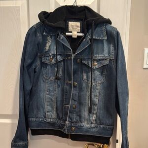 Forever 21 Blue Jean Jacket with Black Hood sz small